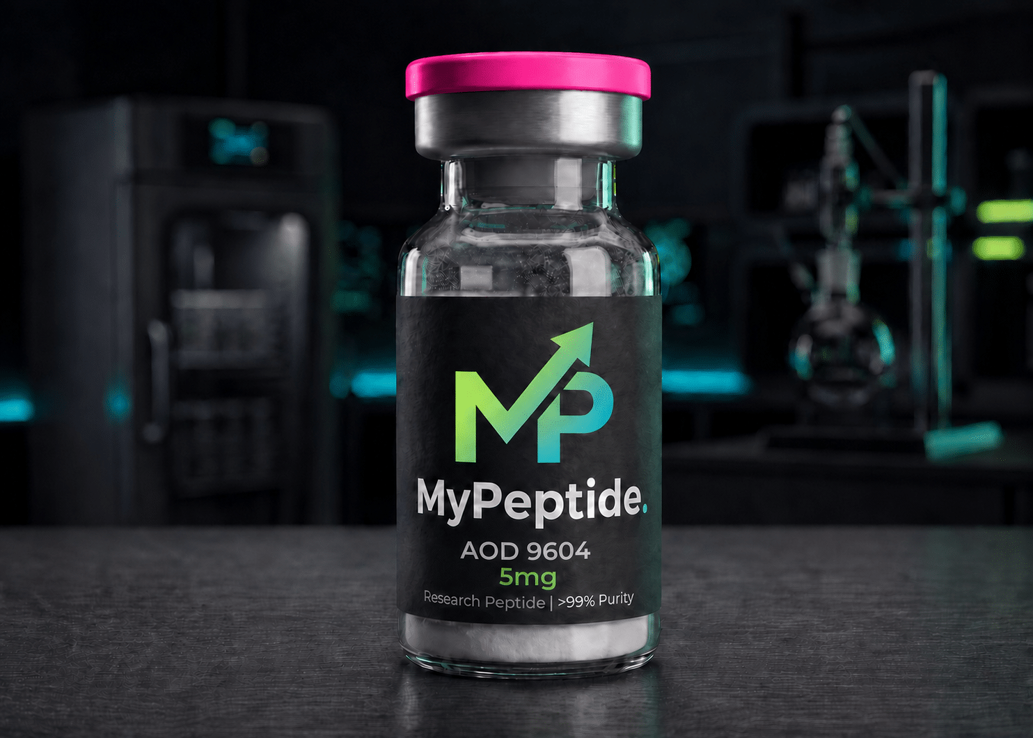 Flacon AOD 9604 5mg lyophilisé — peptide de recherche pureté HPLC 99% MyPeptide
