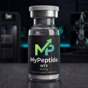 Fiole de MT2 10mg Melanotan 2 MyPeptide, analogue α-MSH lyophilisé, pureté HPLC 99%