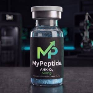 Fiole AHK-Cu 50mg MyPeptide, tripeptide de cuivre lyophilise bleu, repousse capillaire, purete HPLC 99%+